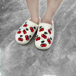 Slippers CiCi Home Cute and Cute Little Cherry Indoor Plush Winter Warm Comfortable and Happy Face Slider Z230805