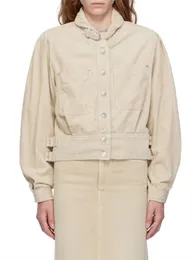 Kvinnorjackor Fashion Stand Collar Corduroy Jacket Kvinnor Singel Breasted Long Sleeve Autumn 2023 Ladies Safari Style Coat med stora fickor 230804