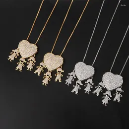 Pendant Necklaces Gorgeous Family Member Necklace Fashion Micro-Studded Zircon Love Heart Boy Girl Parent-Child Jewelry For Women