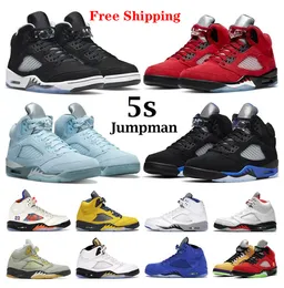 أحذية شحن مجانية 5S أحذية كرة السلة Men Jumpman 5 Racer Bluebird Moonlight Raging Red Stealth 2.0 Grape Complet