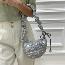 Akşam çantaları rahat kapitone gümüş altı kolluk omuz çantası kadınlar için Koreli Moda Çantaları Tasarımcı Pileli yastıklı Naylon Crossbody 230804