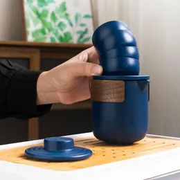 Bottiglie d'acqua Set da tè in ceramica per adulti Manico in legno fatto a mano Pentola da viaggio portatile Kungfu con tazze da tè e custodia Home Office