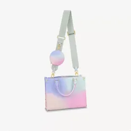 Hottest new ONTHEGO PM M59856 Tote Bag gradient pastel colorway Sunrise Pastel Printed sari lining Toron top handles jacquard strap round coin purse Counter Luxury
