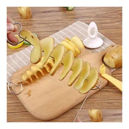 Fruit Vegetable Tools Tornado Potato Spiral Cutter String Rotate Chips Tower Slicer Diy Manual Cucumber Carrot Maker Drop Delivery H Dhlzc