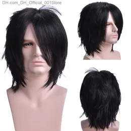 Syntetiska peruker Guruilagu Mäns korta raka syntetiska peruk med Bangs Natural Black Blonde Wig Men's Daily Rollspelande peruk Z230805