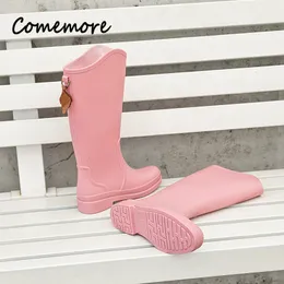 Rain Boots Comemore في Fashion Women's Rain Shoe Wear Outside Water Shoes High Bootboots Rubber Rubber Shoes Autumn Galoshes 230804