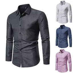 Camisetas masculinas Camisas casuais de outono com botões de lapela manga longa tops vestido top down