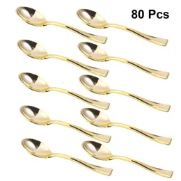 スプーン80pcsミニケーキデザートホームショップのためのIcecream Party Cutlery Golden230804