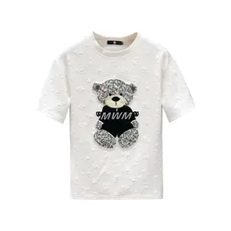 Herren-T-Shirt mit Rundhalsausschnitt, Bären-Stickereidruck, heißer Bohrer, lässig, aus reiner Baumwolle, atmungsaktiv, schlank, modisch, kurzärmelig, T-Shirt S-4XL