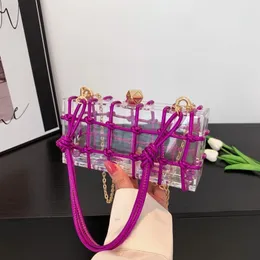 Fashion Designer Bag Acrylic Box 2023 Summer Clear tote chain shoulder bag Pink Acrylic Evening Rope Bag Candy colored skew square bag handbag