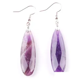 Dangle Chandelier Wojiaer Natural Amethyst Stone Earrings Reiki Gem Stones Beads Hook Drop Earring Vintage Faceted Polygon For Femal Dhr0D