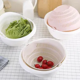 Storage Baskets Home Kitchen Fruit Vegetable Wash Draining Basket Rotating Double Layer Strainer
