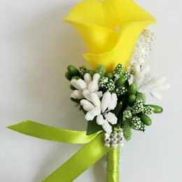 Brooches Groom Bride Corsage Brooch Pu Handmade Simulation Calla Lily Bouquet Wedding Dance Party