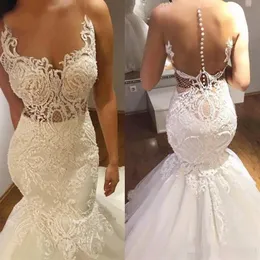 2020 pure cou robes de mariée sirène illusion corsage sexy dos dentelle appliqued robe de mariée sur mesure, plus la taille vestido de nov223t