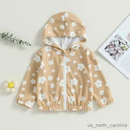 Jackets Infant Newborn Baby Girls Hoodie Long Sleeve Hooded Flower Print Zip-up Sweatshirt Spring Jacket R230805