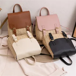 School Bags Straw For Women Mini Retro Weave Handbag Women's Niche Designer Bag Highend Small Rattan Woven Backpack 230804