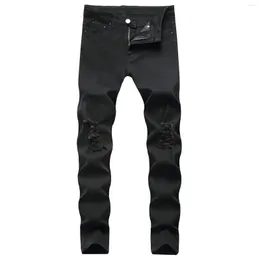 Jeans Masculino Primavera e Outono Preto Slim Fit Calça Jeans Perfurada Elástica Festa Daily Memory H Foam House E Stretch