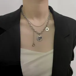 Hänghalsband vsnow minimalistisk kärlek hjärtcirkel geometrisk asymmetri chunky kedja halsband för kvinnor snygga ihåliga smycken