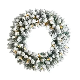 24 Green Flocked Artificial Christmas Wreath Prelit 35 Warm White LED Lights