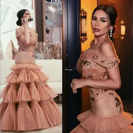 Poza arabskimi Dubajskimi ramionami Sukienki balowe pliski warstwa cekinowo z koralikami suknie wieczorowe długość podłogi formalna sukienka imprezowa