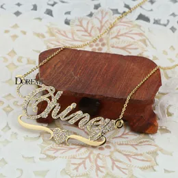 Colares com Pingente DOREMI Inoxidáveis Colar com Nome Personalizado com Pingente Letras Colar para Mulheres com Corrente Personalizada Jóias Crianças Personalizadas Douradas 230804