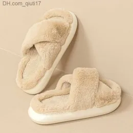 Slippers Fashionable plush crossover cotton slippers 2023 Indoor warm insulation plush slippers Winter warm home floor fluffy fur slippers Z230805