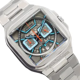 رجال مربعون يشاهد السماء الأزرق الوجه اليابان VK Quartz Movement Multifunction Chronograph 39mm Metal Watch Band Wristwatch Sports Rubber Rubber Boym Gift