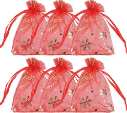 7 x 9CM/2.76 x 3.54Inch 100Pcs/pack Organza Jewelry Pouches Bags with Drawstring Favor Pouch Christmas Snowflakes Sheer for Candy Makeup Items Packing