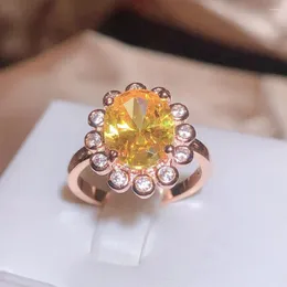 Pierścienie klastra pierścień mody dla kobiet atmosfera elegancka żółta cyrkon impreza blask biżuteria