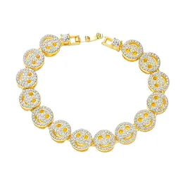 Hip hop rapper Men Diamond Tennis chain bracelet smile face full strass brilhante mão ouro prata jóias Boate show atacado jóias 20,5 cm comprimento 1674