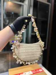 مصمم حقيبة Lalingi حقيبة منسوجة Hobo Conch Mini Counter Bag Bag Flap Buckle Bucked Handbag Crossbody Bag Ladies Summer Straw Bage 22cm