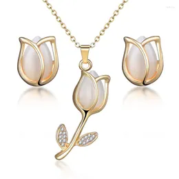 Collana Orecchini Set MINHIN Ciondolo fiore Catena color oro Matrimonio Festa della mamma Regalo di San Valentino