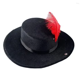 Berets Women Men Pirate Hat with Feather Party Hats لعب الأدوار الأدوار Cosplay Costume Props AccessoryDeluxe Black Velvet Top