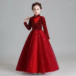 Etniska kläder kinesiska traditionella cheongsams barns prinsessa kjol bröllop långärmad blomma tjej klänning examen folkdans qipao