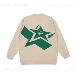 Японский ретро-ставка со звездами, свитер с круглым вырезом для мужчин и женщин, пуловер High Street, свободные повседневные осенние свитера больших размеров T230806