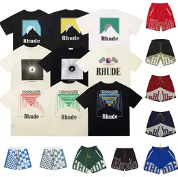 9JSQ RHUDE MENS T SHIRTS SHORTS High Street Fashion Designer for Men Shirt Short Sleeve Print Crewneck Casual T 셔츠 Top Tee Asian Size