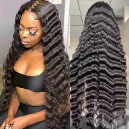 13x4 HD Transprent Human Hair Wigs 180% 28 30 Inch Loose Deep Wave Spets Front Wig Curly Spets Frontal Wig For Women Pre Plucked