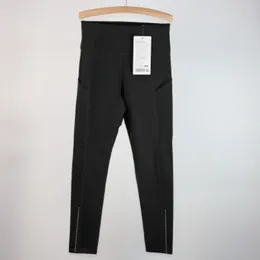 Damen-Leggings, Lulus-Anzug, Nylon, doppelt gebürstet, hohe Taille, Strumpfhosen mit mehreren Taschen, Laufen und Reiten mit reflektierenden Punkten, kurze Hose, LL Yoga-Outfit, Lululemenly