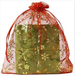 100pcs 17*23cm Christmas Organza Bags 17x23cm, Snowflakes Sheer Organza Gift Bags with Drawstring Jewelry Pouches for Candy Makeup Items Packing