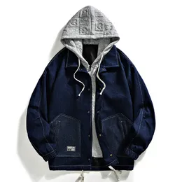 Mens Jackets 남자 데님 재킷 가을 가짜 가짜 트위 피스 후드 레트로 크기 레트로 패션 하이 스트리트 전술 코트 트렌디 한 브랜드 스타일 230804