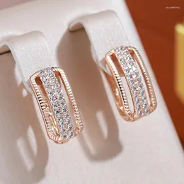 Dangle Küpeler Temmuz Dream Double Zircon Basit Square Geometrik Kadınlar Vintage Eşleştirme Aksesuarları 585 Altın Renk Moda Takı