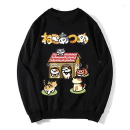 Herrtröjor neko atsume anime tryck hoodie män o-hals fleece tröja tröja harajuku streetwear