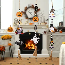 Halloween Scene Dress Up Props Ghost Festival Wood Pumpkin Ghost Beads String Pendant Wall Hanging Decoration 1224564