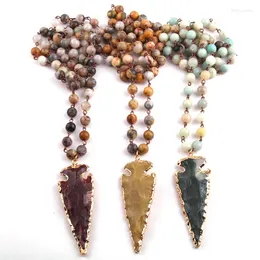 Naszyjniki wiszące moda szklana agat bohemian biżuteria łańcuch różańca strzałka naszyjnik naturalny kamień halsband