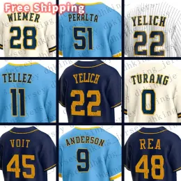 uomo personalizzato Milwaukee''Brewers''22 Christian Yelich Milwaukee Maglie da baseball Brewer Brice Turang Rowdy Tellez Luke Voit Colin Rea Brian Anderson