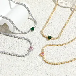 Choker Valentine's Gift Gift Design Massion Gewelry Plated 18K Gold 3mm CZ Tennis Chain Green White Pink Stone Necklace