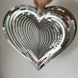 Dekorativa föremål Figurer Heart Square Drop Shape Stainless Steel 3D Roterande vindspinner Chime Metal Decor Home Garden Decoration Outdoor Indoor Rooms 230804