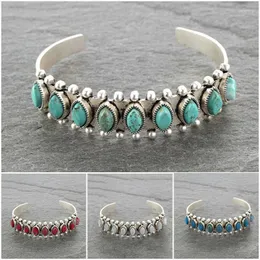 Bangle Bohemian Natural Turquoise justerbar armband för kvinnor vintage mönster smycken mammas gåva