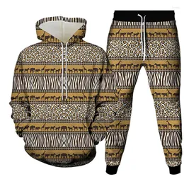 Men's Tracksuits Vintage Style Men Women Clothing Suit Animal Leopard Elephant Zebra Horse Vortex Pattern Print Tracksuit Hoodies Pants