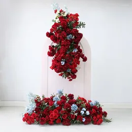Flores decorativas 150cm Rosa vermelha Hortênsia Linha de flores Arranjo para evento Casamento Cenário Arco Decoração floral para palco Pendurado Adereços para festas no chão